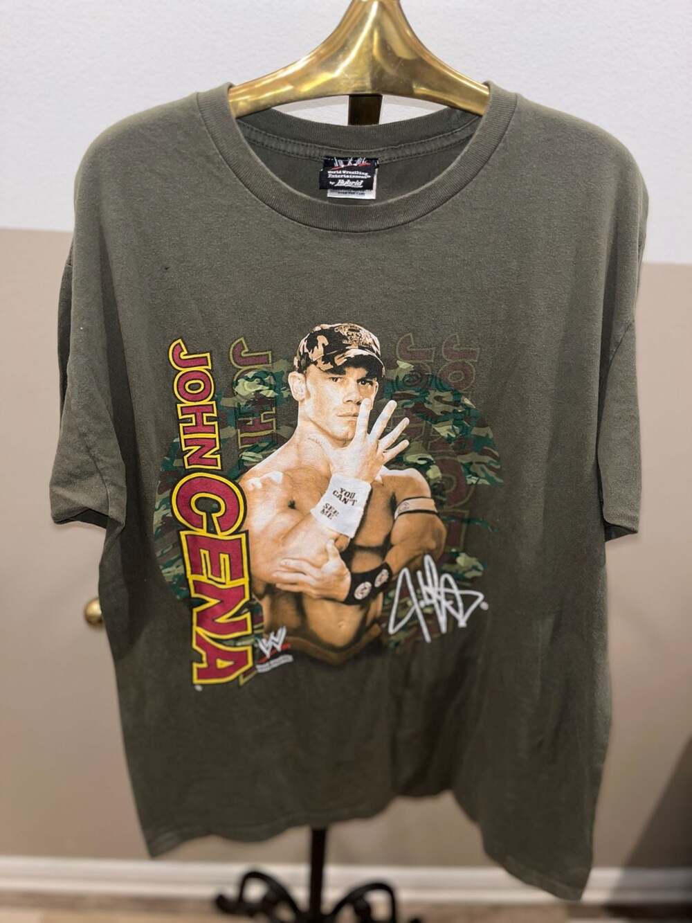 Vintage 2007 WWE John Cena Camo Graphic T-Shirt Size Large